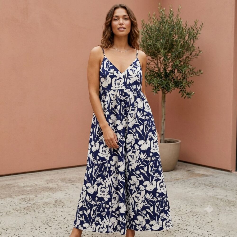Seersucker Maxi Summer Dress Adjustable Straps Coastal Casual BOHO Breezy Floral